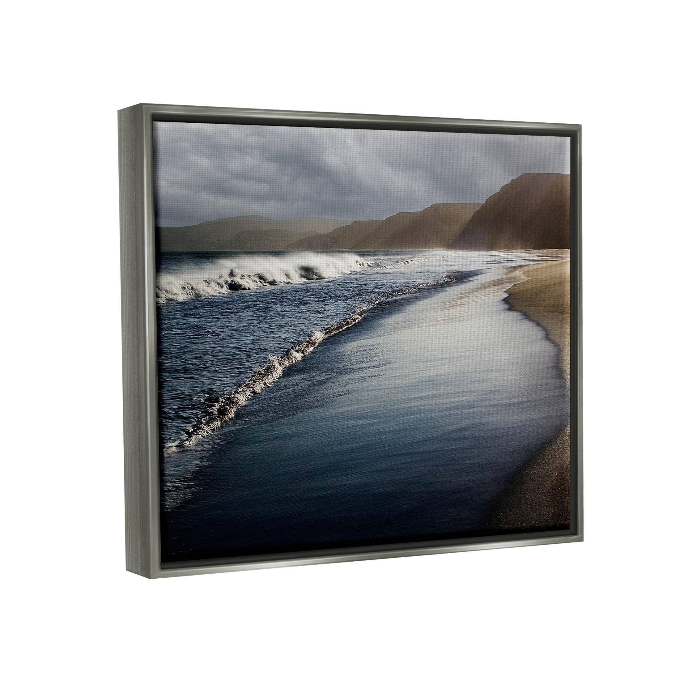 Beach Foam Rolling Waves Coastal Photograph Luster Gray Framed Art Print Wall Art