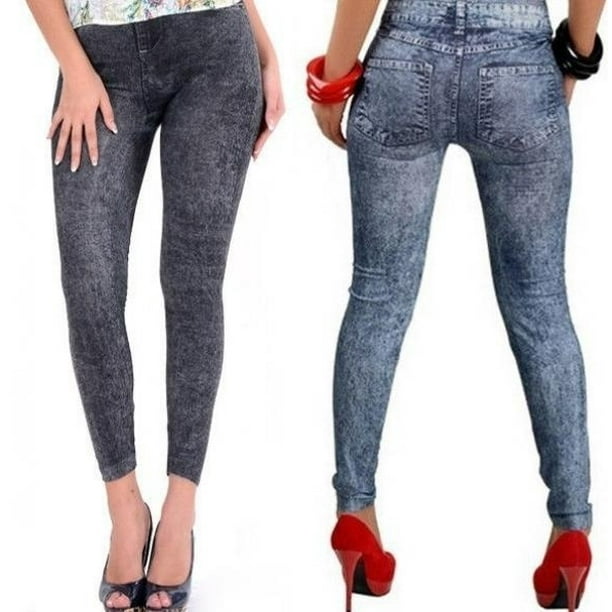 Womens Skinny Leggings Slim Faux Denim Jeans Jeggings High Stretchy Pencil  Pants 