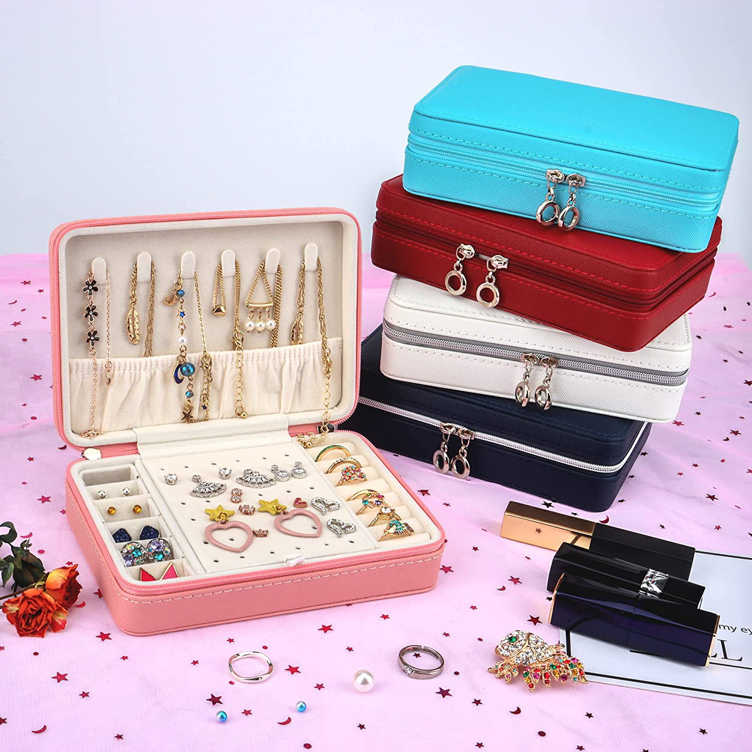 Small Jewelry Box-Mini Jewelry case Double Layer Travel Jewelry Organizer  for Women,Anti tarnish jewelry box for Rings Earrings Necklace,Gifts for  Girls (white): Buy Online at Best Price in UAE 