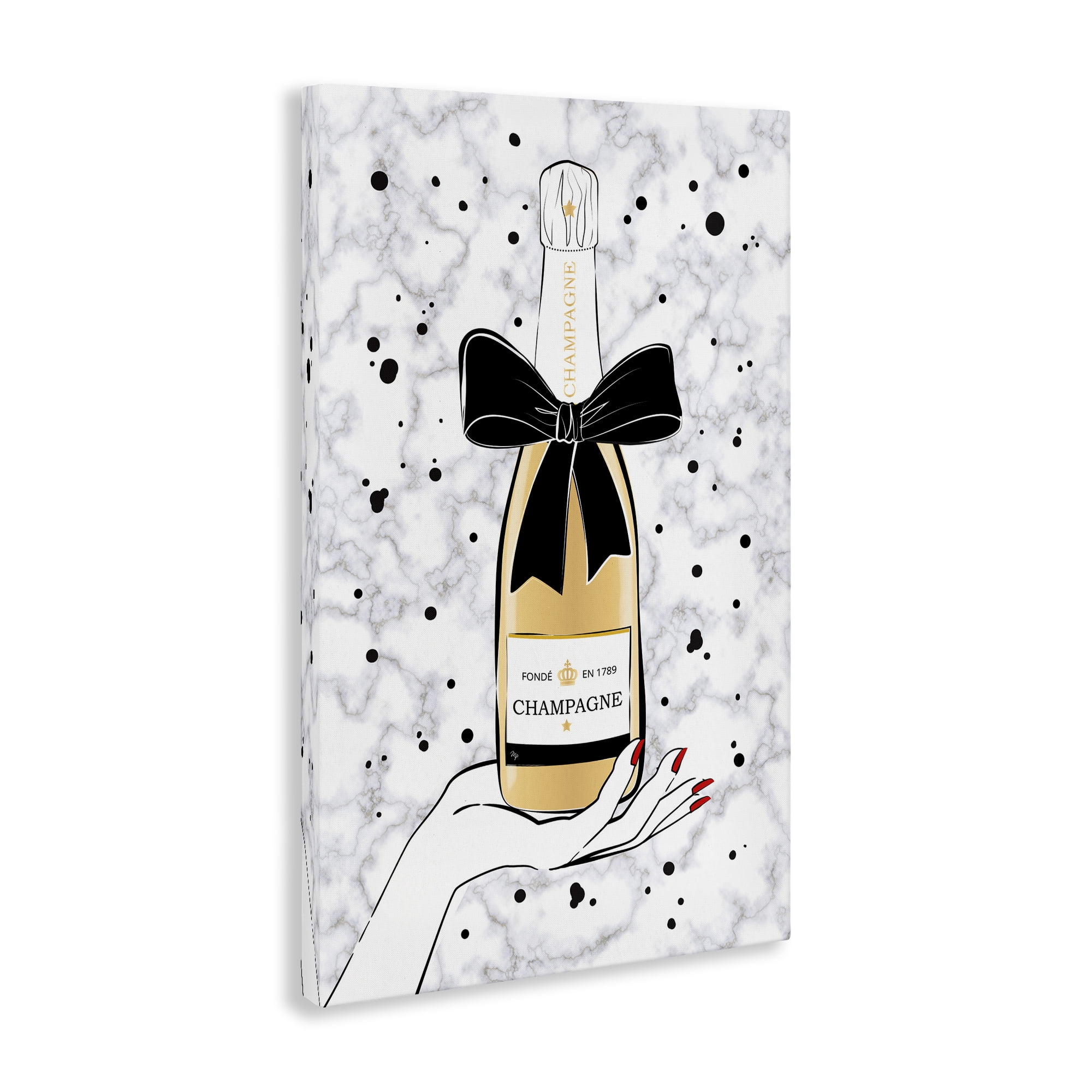 Stupell Industries Holding Champagne Bottle Food & Beverage Painting Gallery Wrapped Canvas Art Print Wall Art, 20 x 30