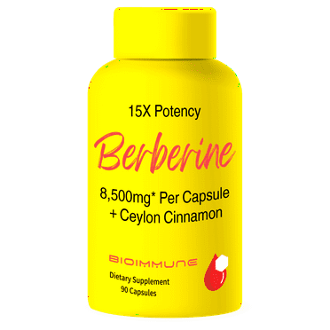 BioImmune Berberine Supplement 15X Potency, Ceylon Cinnamon for Enhanced Absorption & Synergistic Effects.  8,500mg Per Capsule