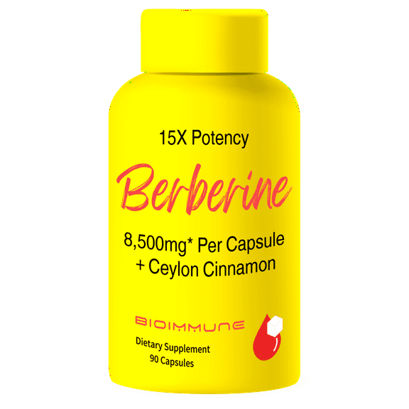 BioImmune Berberine Supplement 15X Potency, Ceylon Cinnamon for Enhanced Absorption & Synergistic Effects.  8,500mg Per Capsule