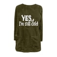 thumbnail image 5 of yoeyez Fuzzy Pullover Tops for Women Letter Print Long Sleeve Crewneck Fuzzy Tunics Winter Warm Sherpa Sweatshirts with Pockets Army Green,S, 5 of 5
