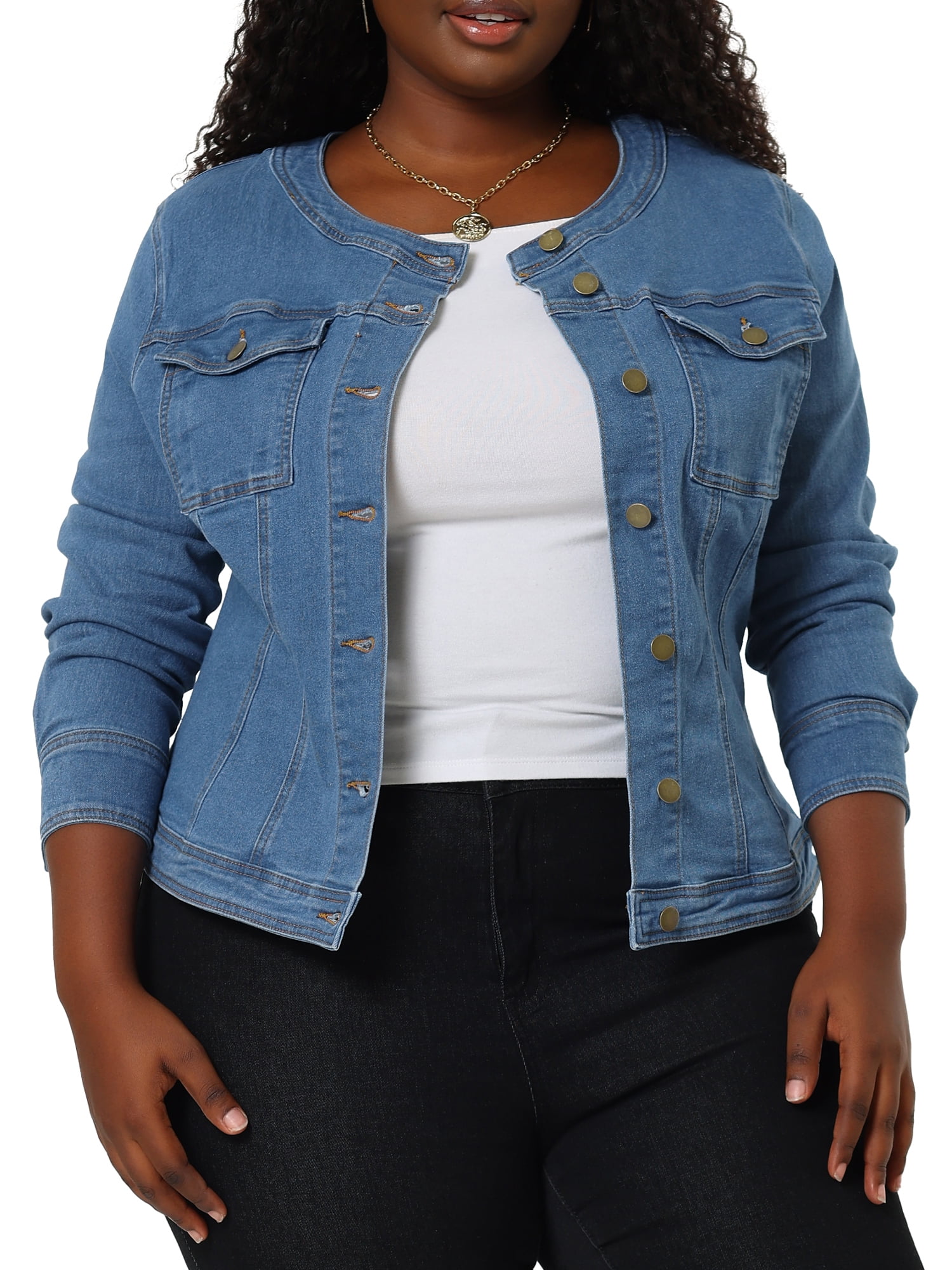 collarless denim jacket