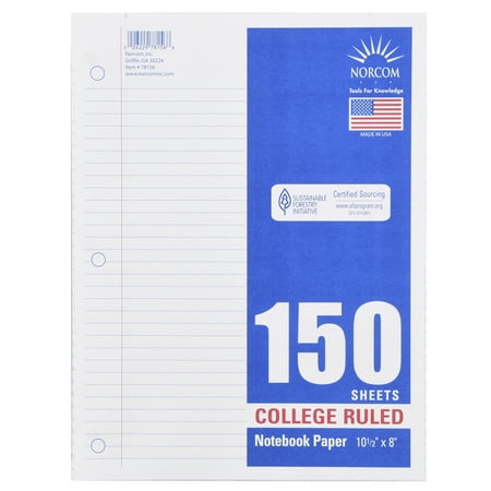 Norcom 150 Sheets College Ruled Filler Paper, 10.5