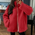 thumbnail image 2 of felwors Womens Fleece Jacket Oversized Zip Up Sherpa Fuzzy Casual Coats Winter Fall Outerwear 2025 Clothes with Pockets Red, XL, 2 of 5