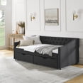 thumbnail image 3 of Harper & Bright Designs Twin Size Upholstered Daybed with Storage Drawers, Tufted Sofa Bed Frame with Waved Shape Arms for Living Room and Bedroom, Black, 3 of 15
