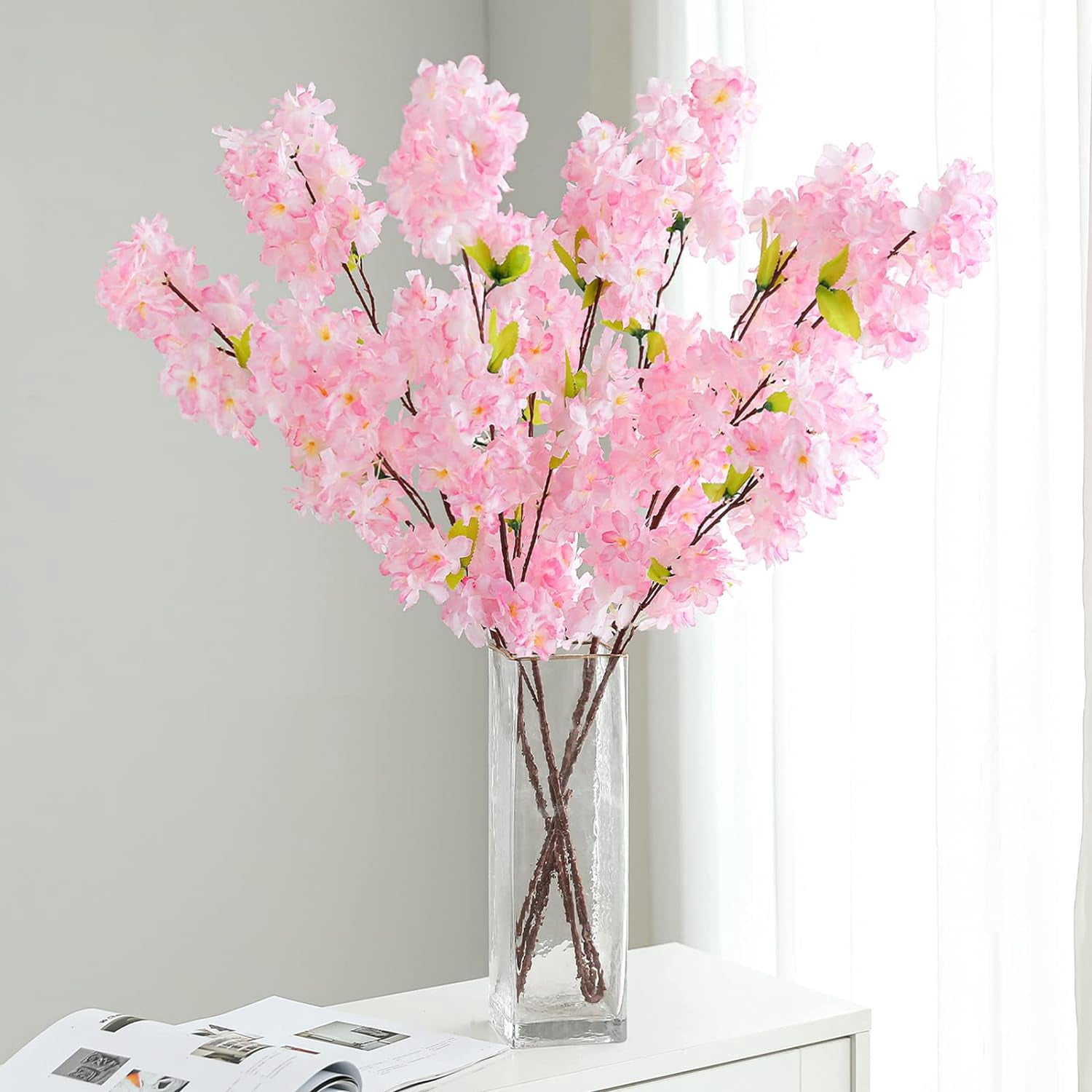 Artificial Flowers Cherry Blossom Branches 42 Inch Fake Silk Cherry Blossom Flowers Arrangements for Wedding Party Home Decoration (Dark Pink,3Pack)