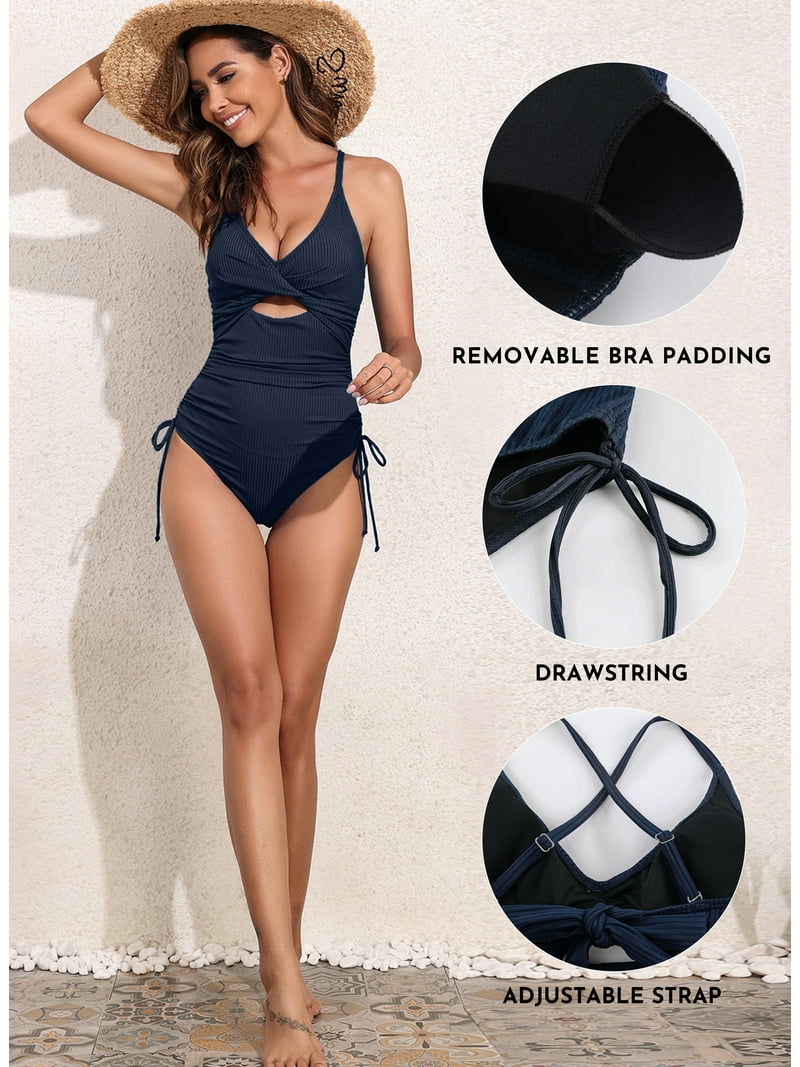 Eytino One Piece Swimsuit for Women, Ribbed Tummy Control