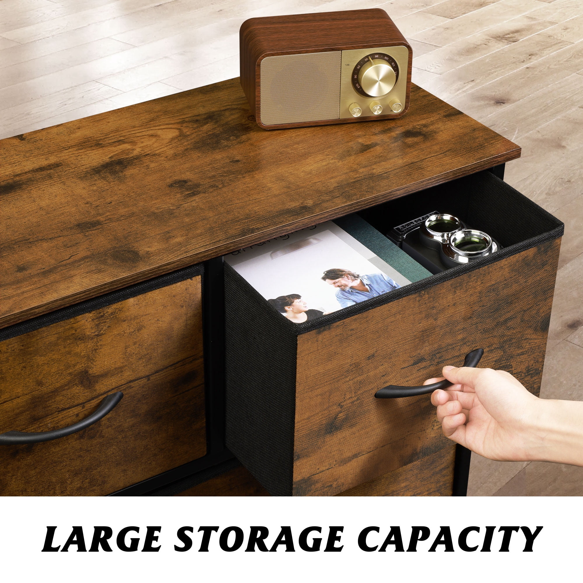 DWVO 5 Drawer Dresser, Bedroom Storage Tower, Fabric Organizer, Sturdy-139754