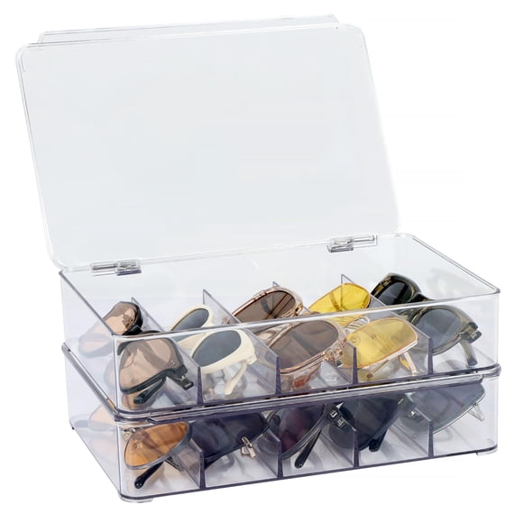 Organizador de gafas de sol FORUP, de plástico, apilable, 5 secciones, paquete de 2