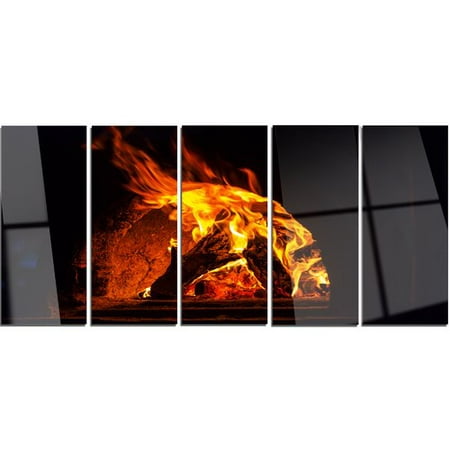 Design Art 'Wood Stove with Fire and Blaze' 5 Piece Graphic Art on Metal