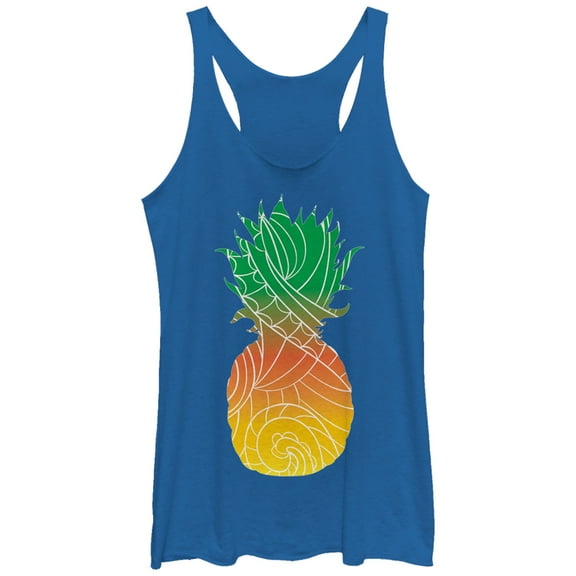 Women's Lost Gods Artistic Summer Glow Pineapple Racerback Tank Top Royal Blue Heather X Large