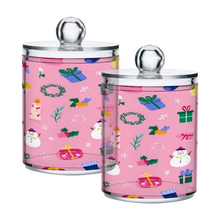 2 PCS Plastic Storage Canister Clear with Lids Airtight Cotton Swabs Cans Bathroom Jar Floss Organizer Cute Christmas Element
