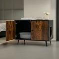 thumbnail image 2 of Pefilos 31" Hidden Large Cat Litter Boxes Enclosure Furniture with Divider, Cat-Shaped Entries Cat House for Bedroom, Living Room, Black, 2 of 7