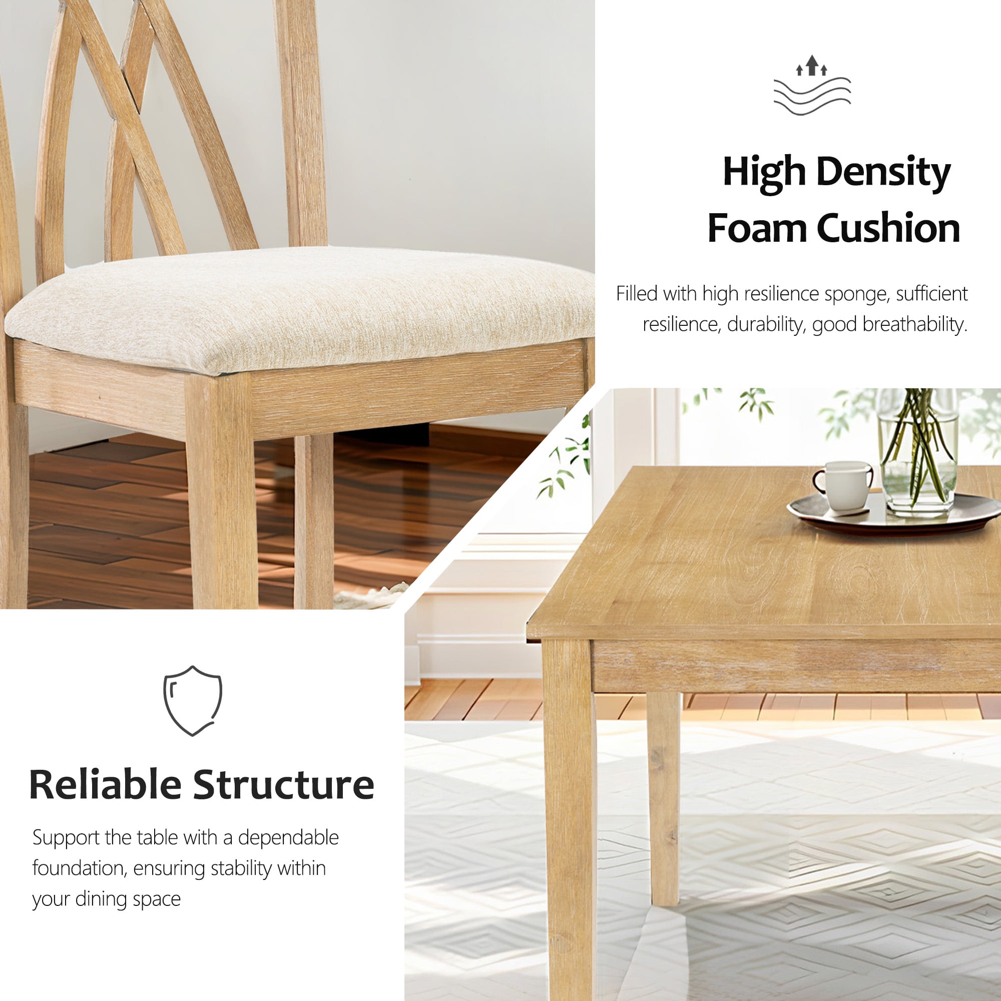 Yoneston Modern Dining Table for 4, 60" Large Wood Dining Table Set with 4 Chairs for Living Room, Kitchen and Pantry