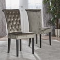 thumbnail image 3 of GDF Studio Villere Contemporary Tufted Roll Top Dining Chairs, Set of 2, Gray Velvet and Dark Brown, 3 of 12