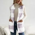 thumbnail image 5 of Htigea Plaid Vest for Women Fleece Sleeveless Open Front Coats Soft Comfy Home Cardigan Outerwear with Pocket Purple L, 5 of 8