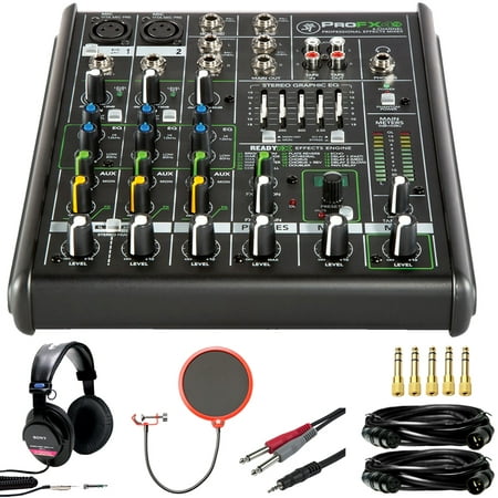 Mackie ProFX4v2 4-Channel Sound Reinforcement Mixer with Built-In FX with Sony MDR-V6 Studio Monitor Headphones with CCAW Voice Coil + Deluxe Accessory