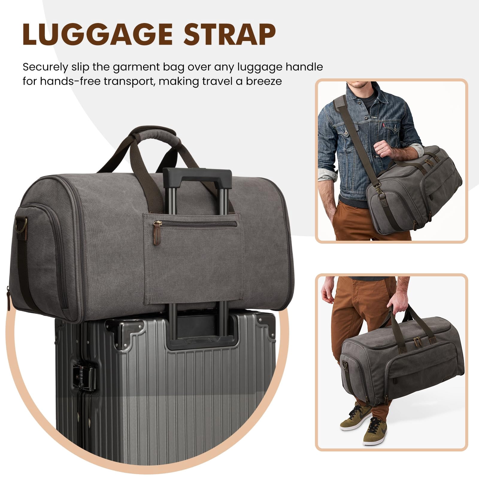S-ZONE Carry On Garment Bag for Travel, 2 in 1 Convertible Garment Duffle Bag with Toiletry Bag, Hanging Suitcase for Men and Women, 50L