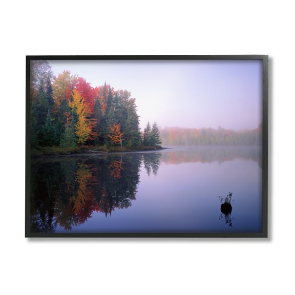 Stupell Industries Quiet Lakeside Red Foliage Trees Water Reflection Framed Wall Art, 20 x 16, Design by Jim Becia