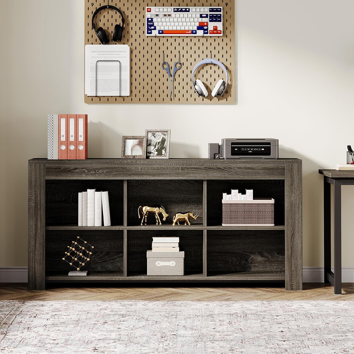 Tribesigns 6-Cube Horizontal Bookshelf – Industrial Low Wide Bookcase for Home Office or Living Room