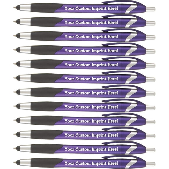 Personalized Pen w Stylus - The Glide Click action Custom - Black writing ink - Printed Name pens - Imprinted with Your Logo/Message - FREE PERZONALIZATION - 12 Pens/Box - Express Pencils