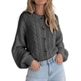 thumbnail image 2 of Pounoo Cardigan Sweaters for Women Crew Neck Long Sleeve Cable Twist Knit Button Front Plain Relaxed Fit Daily Wear Soft Cotton Sweaters for Women, 2 of 5