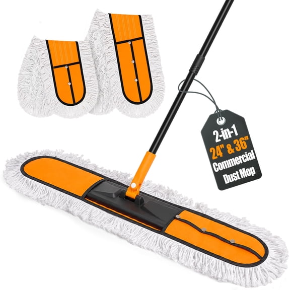 JEHONN 2-in-1 Commercial Dust Mop with 24" & 36" Microfiber Pads (Orange)