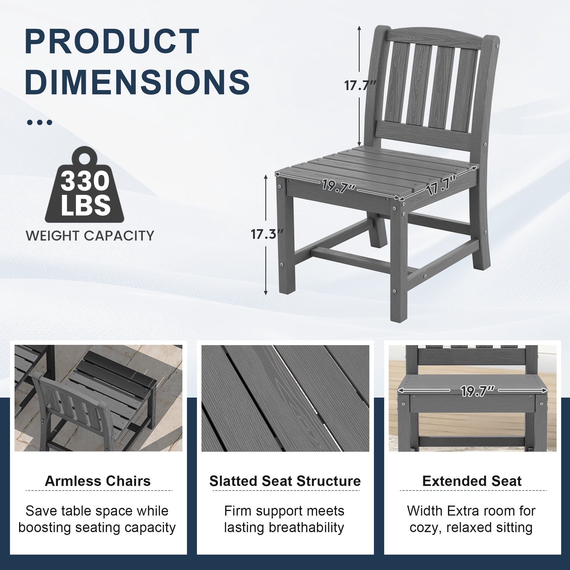 SERWALL 7-Piece Outdoor Dining Set with Expandable Patio Dining Table and 6 Chairs, 60–83 Inch All-Weather HDPE Patio Furniture Sets for Backyard, Garden, Deck, Poolside - Gray