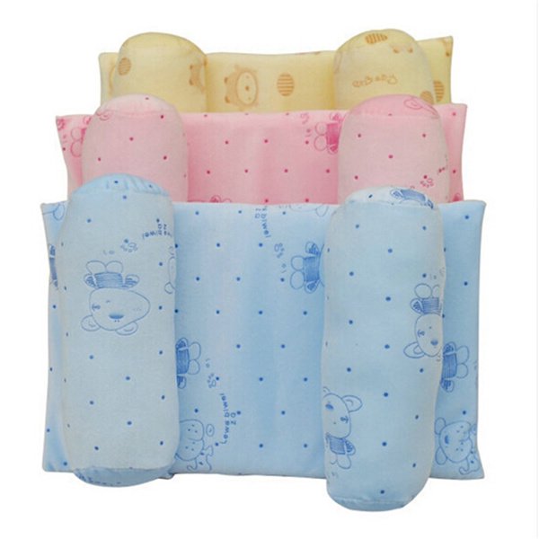 Almohada protectora de algodón para bebé, almohada para dormir, cojín de apoyo para la cabeza para recién nacido, almohada antivuelco, azul