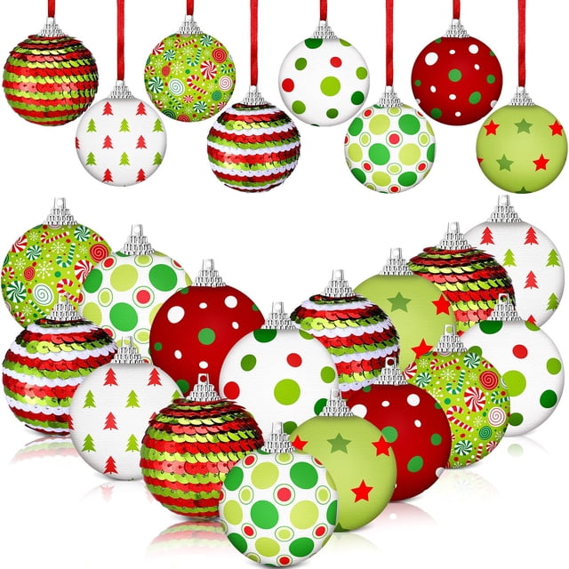 Adornos de bolas de Navidad Zeyune, 5 cm, rojo y verde, 16 unidades