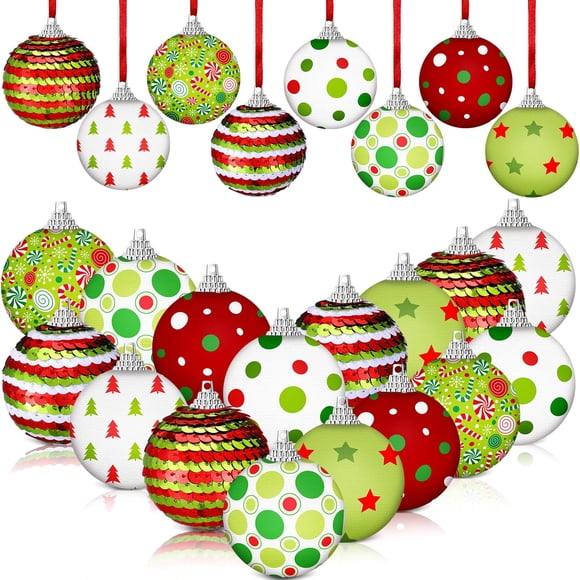 Adornos de bolas de Navidad Zeyune, 5 cm, rojo y verde, 16 unidades