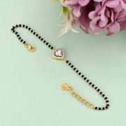 Femme Jam 925 Silver Heart Cut Zirconia Gold Plated Black Beads Hand Mangalsutra Bracelet for Women