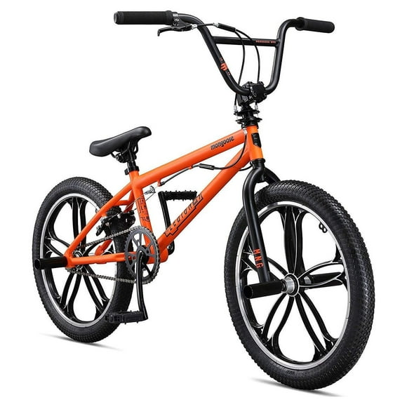 Mongoose Legion Mag Freestyle Sidewalk BMX Bike for-Kids,-Children and Beginner-Level to Advanced Riders, 20-inch Wheels, Hi-Ten Steel Frame, Micro Drive 25x9T BMX Gearing, Orange