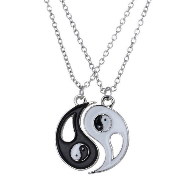 Collar Ying Yang, joyería 2 piezas Tai Chi Yin Yang colgante collar rompecabezas amistad separable amor pareja cadena de aleación hombres mujeres regalo (blanco y negro) Sincero Electrónica