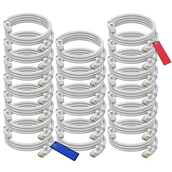 Maximm Cat 6 Ethernet Cable 1.5 ft (20-Pack) - High-Speed LAN Cable Internet Cable Patch Cable and Network Cable - UTP 10Gbps 550MHz Ethernet Cord - White