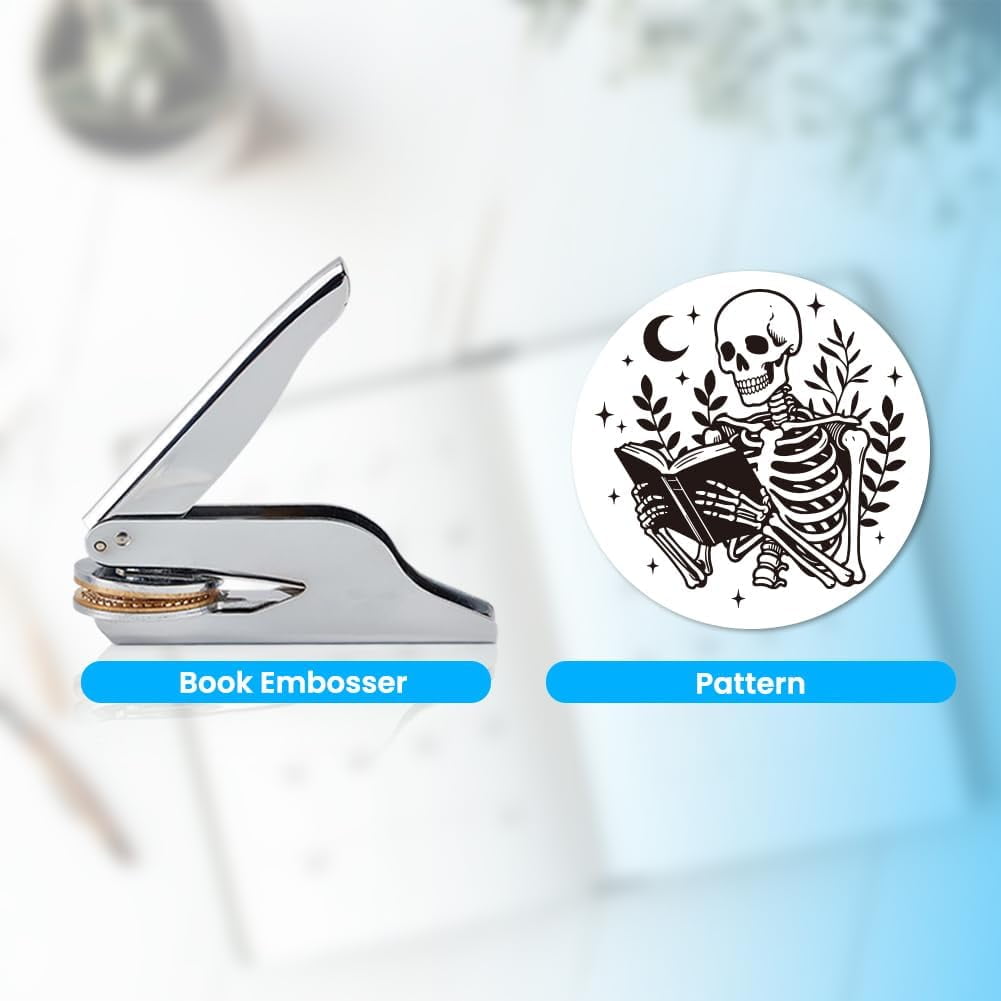 Book Embosser Personalized Reading Pattern Book Stamp Durable Library Stamp with Handle Set for Books Library Envelopes Documents Invitation grey