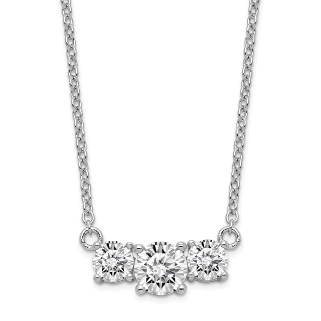 925 Sterling Silver Cubic Zirconia Cz 3 Stone 1 Inch Chain Necklace Pendant Charm