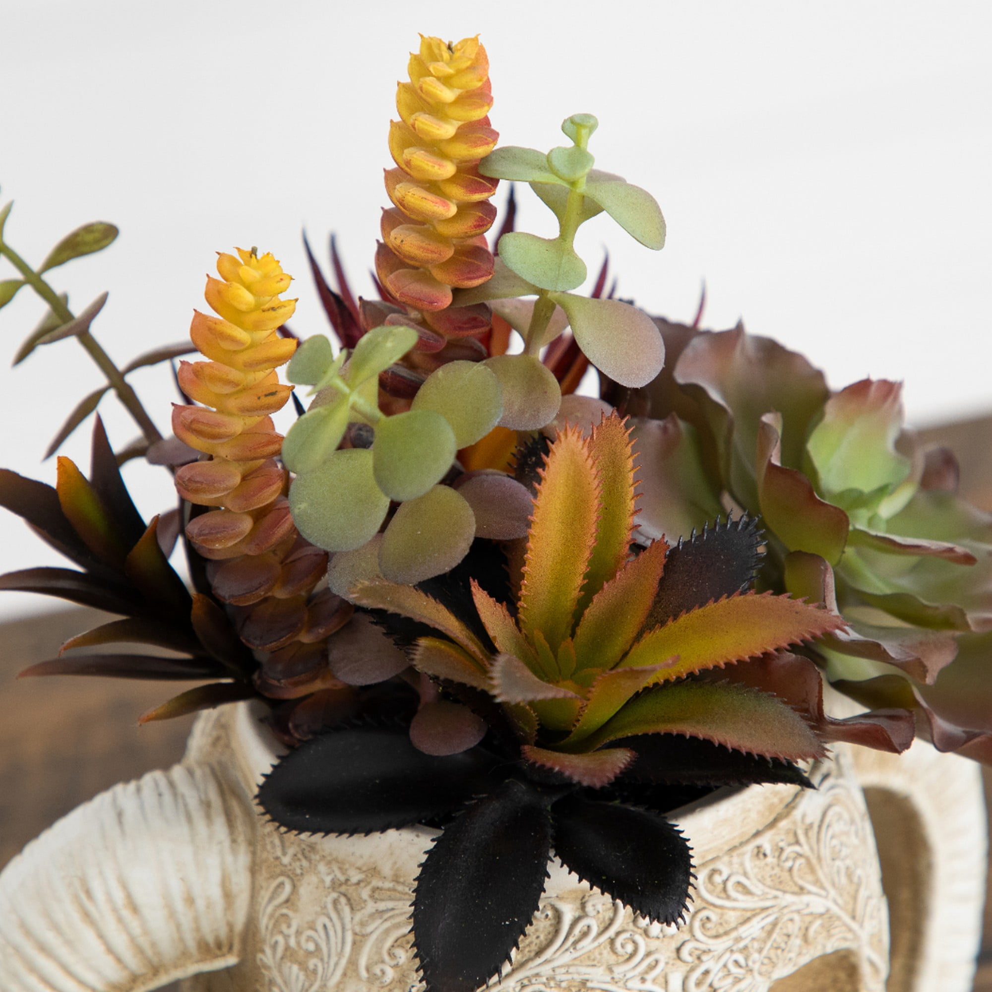 9.5in. Artificial Halloween Succulent Garden in Horned Skull Planter