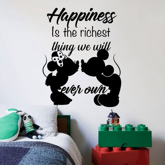 Happiness Mickey Mouse Minnie Quote Disney Cartoon Quotes Wall Sticker Art Decal Girls Boys Room Bedroom Nursery Kindergarten House Fun Home Decor Stickers Wall Art Vinyl Decoration Size (20x18 inch)
