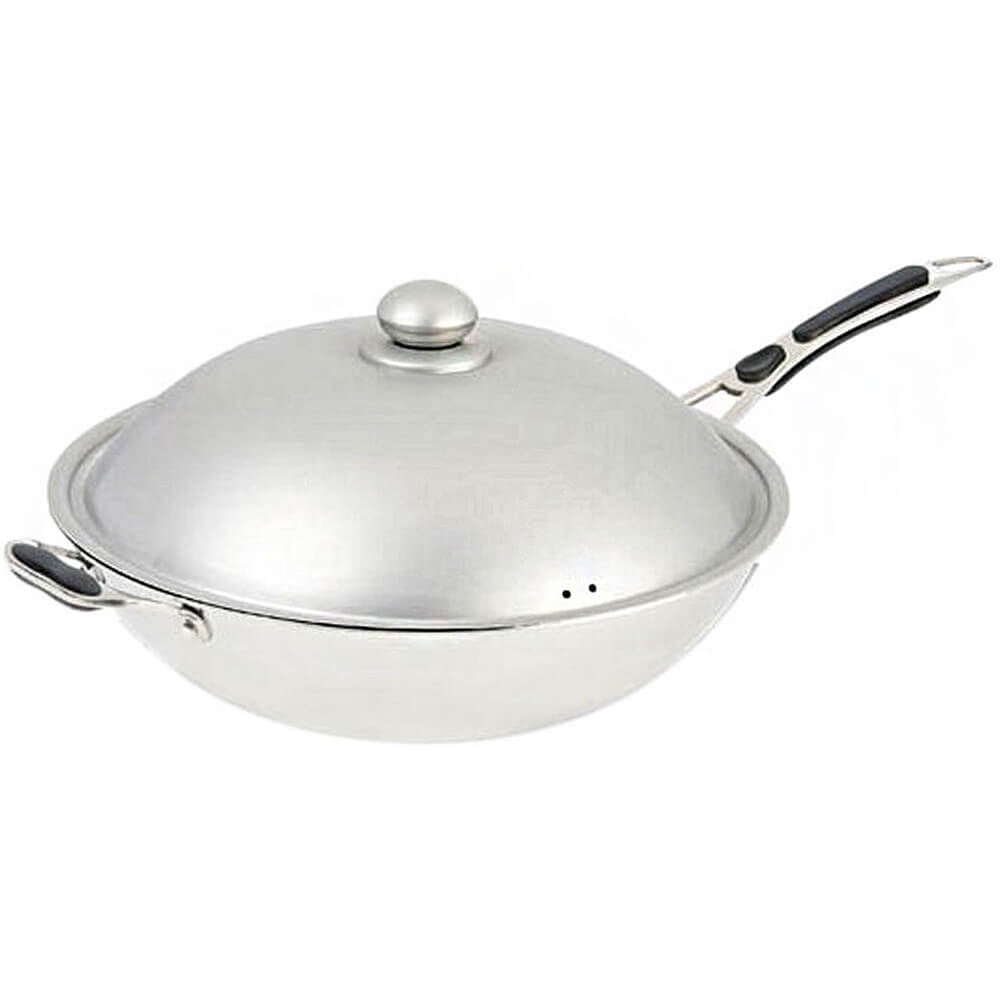 Adcraft Stainless Steel Wok with Lid for Induction Cooktops, 14.25" Diam., INDWOK