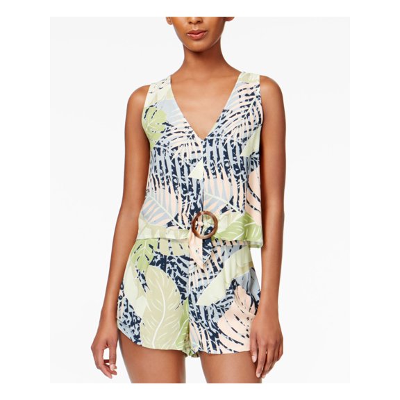 MINKPINK Womens Green Floral Sleeveless V Neck Top Size: L