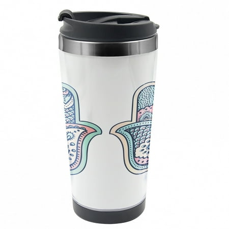

Hamsa Travel Mug Boho Evil Eye Lotus Steel Thermal Cup 16 oz by Ambesonne