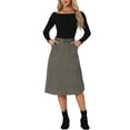 thumbnail image 2 of INSPIRE CHIC Women's Casual Stretchy Faux Suede Pockets A-Line Midi Skirt with Belt M Dark Grey, 2 of 6
