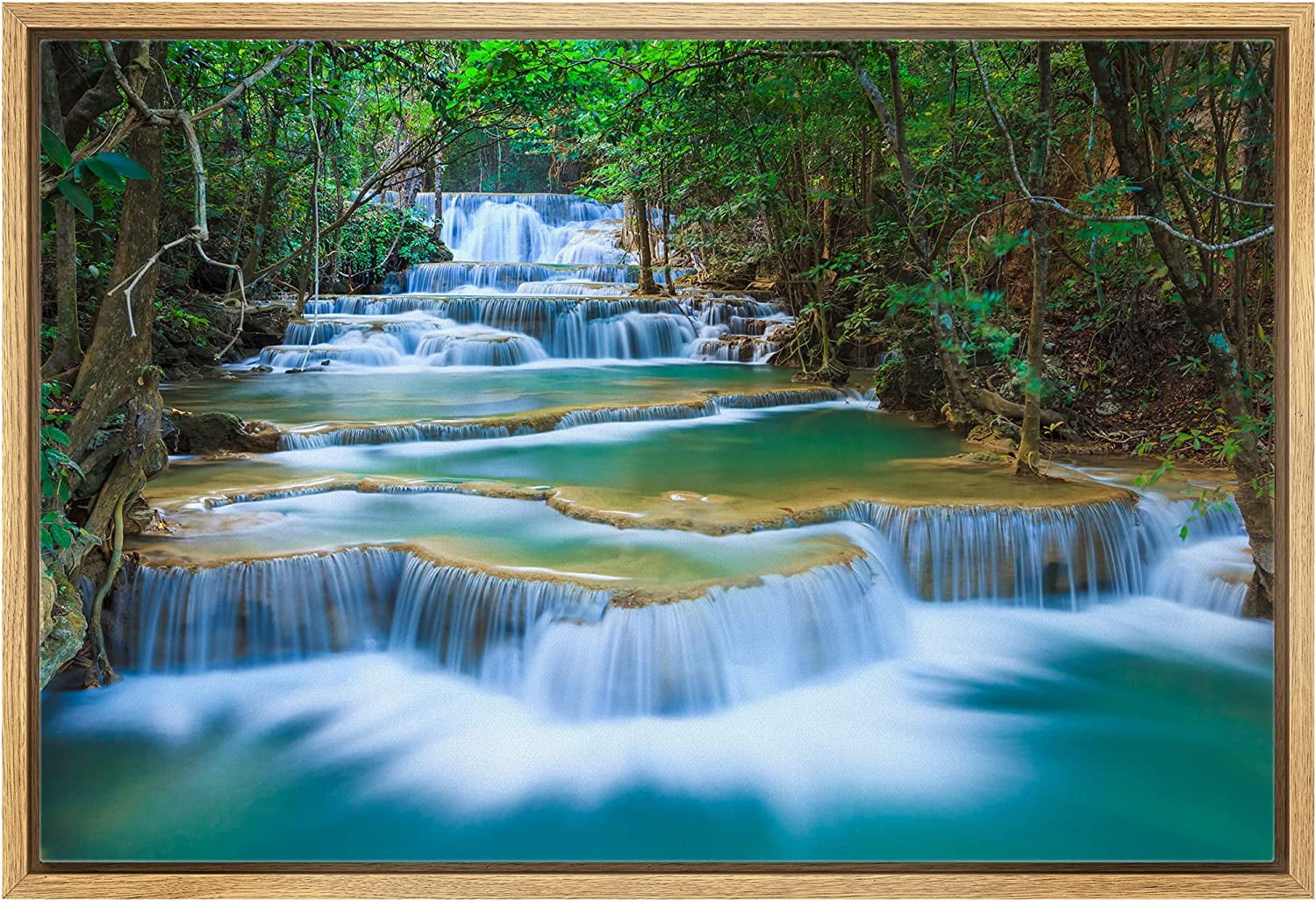 Framed Canvas Print Wall Art Cascading Forest Waterfall Landscape Nature  Wilderness Photography Modern Art Rustic Scenic Colorful Multicolor for  Living Room, Bedroom, Office 16