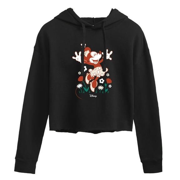 Disney - Minnie Flowers - Juniors Cropped Pullover Hoodie