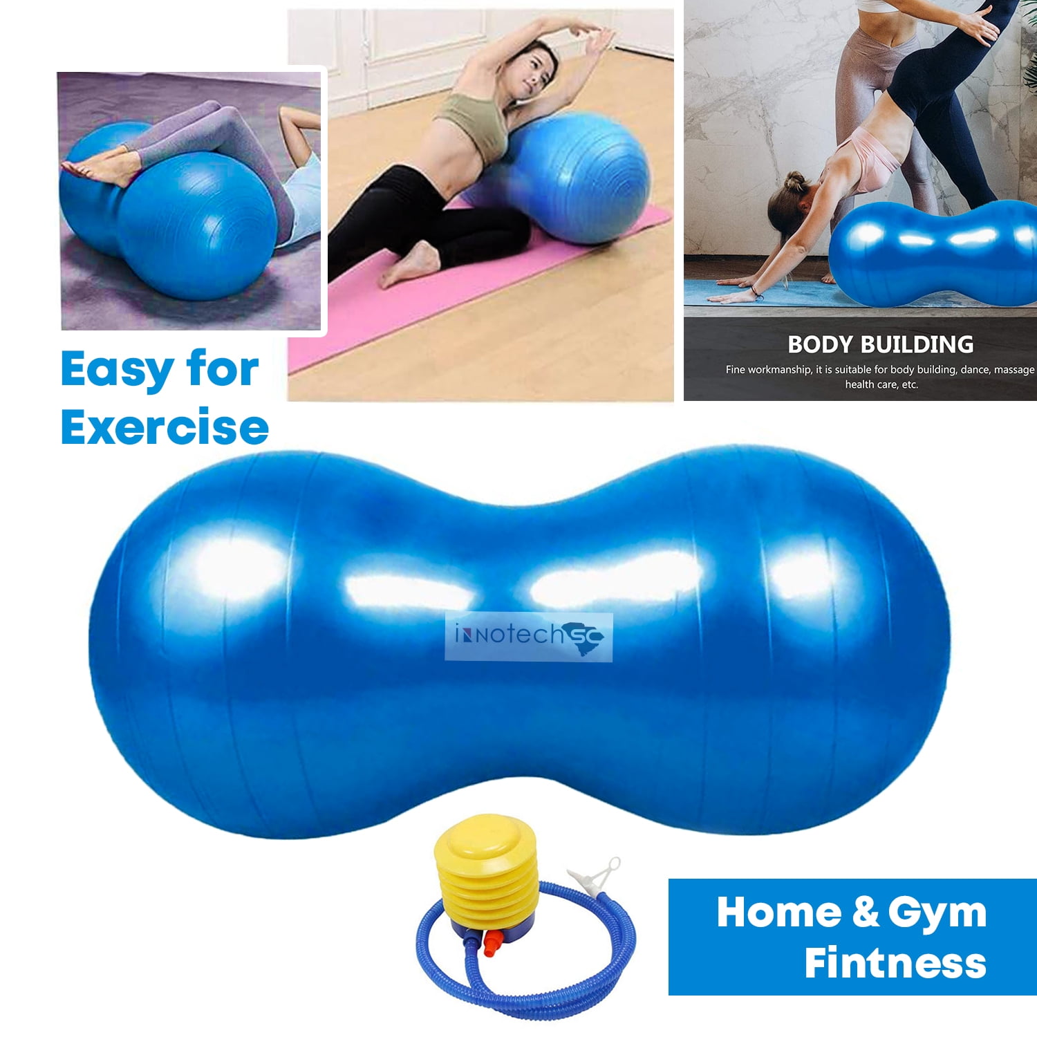 InnotechSC Peanut Ball – Anti-Burst Exercise Ball for Labor, Physical Therapy, Kids, Core Strength, Flexible Seating, Home & Gym Fitness, Sensory Chair Wiggle Seat (Includes Pump)- Blue