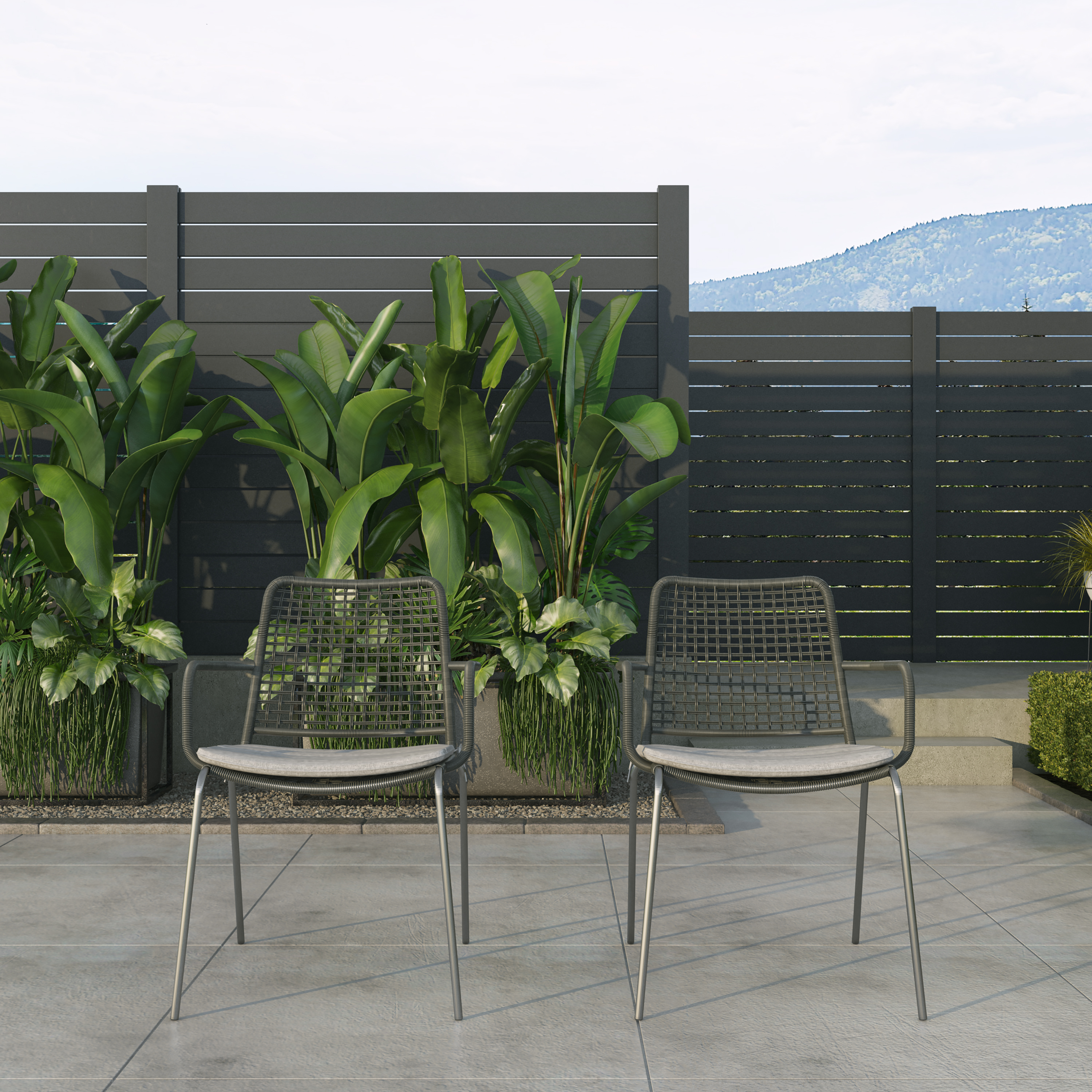 Amazonia Le Mans 2-Piece Chair Set | High-Quality Steel with a Rope Seat | Ideal for Outdoors and Indoors, Grey Cushions