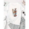 thumbnail image 4 of Women's Adorable Reindeer Heart Graphic Tee - Casual & Sporty Round Neck Short Sleeve, Comfortable Polyester Blend Summer Top, Machine Washable, Everyday Tee|Cute Animal Print|Glossy Texture, 4 of 8